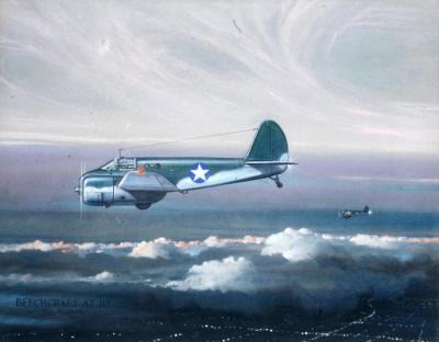 A Pastel And Ink Painting Of A Beechcraft At 10 Artwork by Eric Sloane