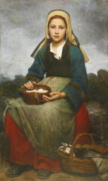 A Young Girl Holding A Basket Of Eggs Artwork by Emile Auguste Hublin