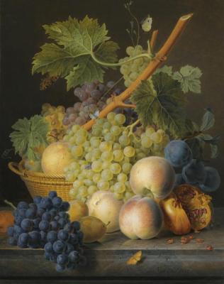 A Still Life With Grapes And Peaches In A Basket Artwork by Jan Frans van Dael