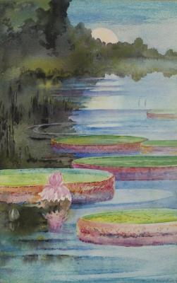 Moonrise Over Waterlillies Artwork by Alice Ravenel Huger Smith