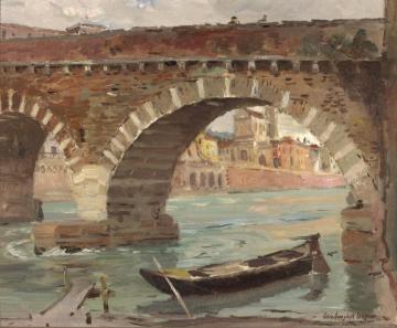 A Boat Moored Near A Bridge Artwork by Colin Campbell Cooper