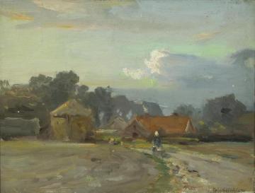 Figure On A Path To A Village Artwork by Colin Campbell Cooper