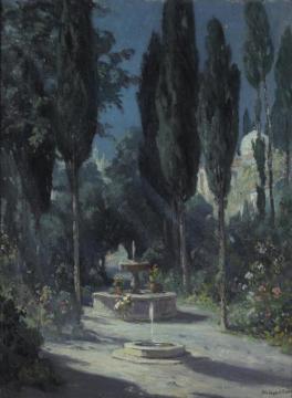 A Garden In Granada In The Moonlight Artwork by Colin Campbell Cooper