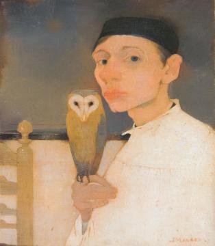 Self Portrait With Owl Artwork by Jan Mankes