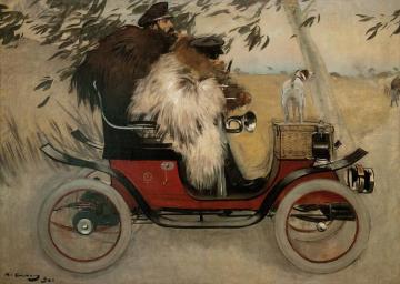 Ramon Casas And Pere Romeu In An Automobile Artwork by Ramon Casas i Carbó
