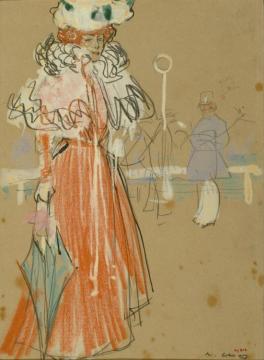 Female Figure In Red Artwork by Ramon Casas i Carbó