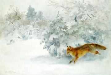Fox In Winter Landscape Artwork by Bruno Liljefors