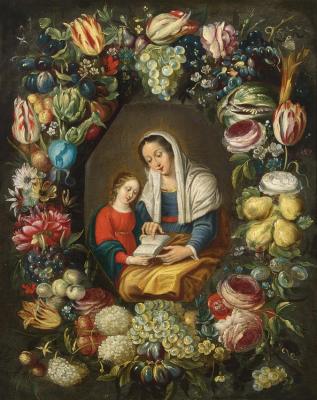 The Madonna And Child Surrounded By A Garland Of Different Flowers And Fruits Artwork by Frans Francken II