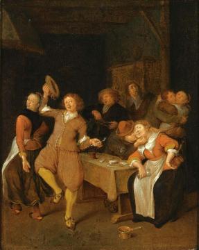 A Brothel Scene With A Couple Dancing, Two Couples Embracing And A Man Making Music Artwork by Jan Miense Molenaer