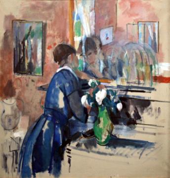 Lady In Blue In Front Of A Mirror Artwork by Rik Wouters