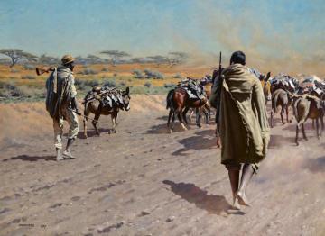 Travelling Hunters In A Savanna Landscape Artwork by Hugo Ungewitter