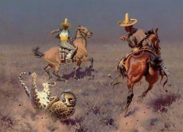 Gauchos And Leopard Artwork by Hugo Ungewitter