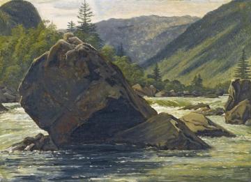 An Erratic Rock In The Rapids Artwork by Martinus Rorbye