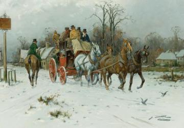 Coaching By The White Lion Inn Artwork by George Wright