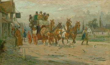 Stagecoach Outside A Country Inn Artwork by George Wright