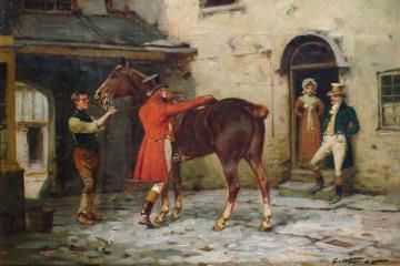 A Gentleman Mounting A Horse Before A Tavern Artwork by George Wright