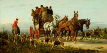 Passing A Hunt On The Road, Spring Artwork by George Wright