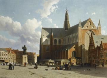 A View Of The Grote Markt With The Sint Bavo,haarlem Artwork by Jan Weissenbruch