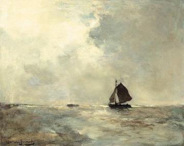 Sailing Boat In Choppy Seas Artwork by Jan Weissenbruch
