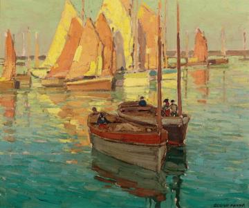 Fishing Boats In A Harbor Artwork by Edgar Alwyn Payne