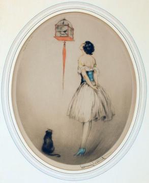 Red Cage Artwork by Louis Icart