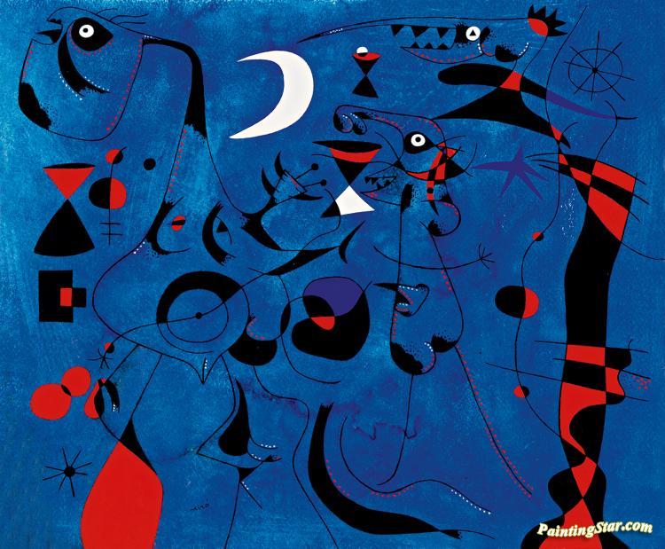 Figures At Night Guided By The Phosphorescent Tracks Of Snails Artwork by Joan Miró