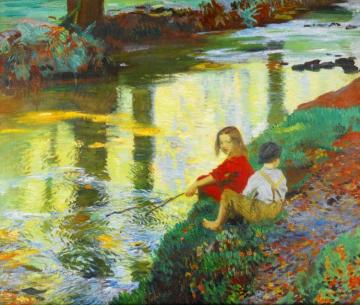 The Young Anglers Artwork by Dame Laura Knight