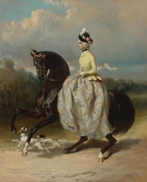 Femme En Costume Marie Antoinette Sur Un Cheval Caracolant Artwork by Alfred de Dreux