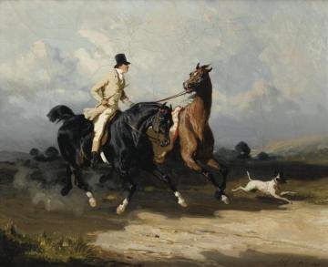 Two Horses Galoping Artwork by Alfred de Dreux