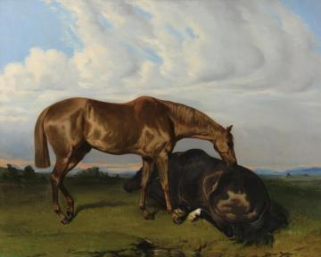 Two Horses In A Landscape Artwork by Alfred de Dreux