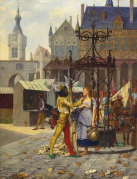 Flirtation In The Town Square Artwork by Adolphe Alexander Lesrel
