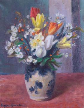 Bouquet In A Blue And White Vase Artwork by Eugene Speicher