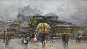 Paris Les Halles Artwork by Eugene Galien-Laloue