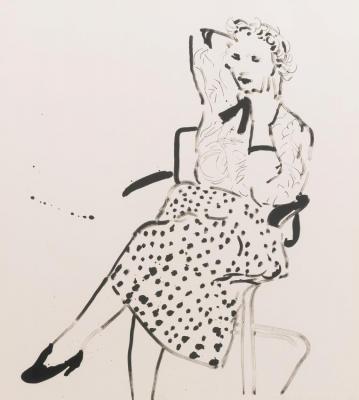 Celia In A Polka Dot Skirt Artwork by David Hockney