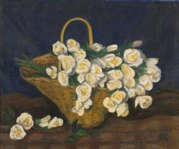 White Roses In Basket Artwork by Walt Kuhn