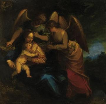 Madonna And Child Surrounded By Angels Artwork by Hans Rottenhammer