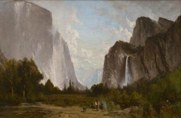 Yosemite Valley - Bridal Veil Falls And El Capitan Artwork by Thomas Hill