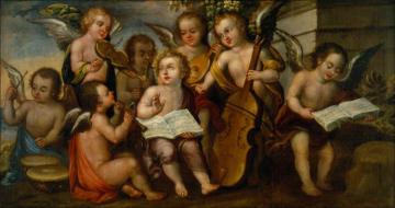 The Infant Jesús With Angelic Musicians Artwork by Juan Correa De Vivar