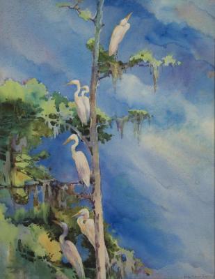Snowy Egrets In A Tree Artwork by Alice Ravenel Huger Smith