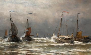 Bomschuiten At Sea Artwork by Hendrik Willem Mesdag