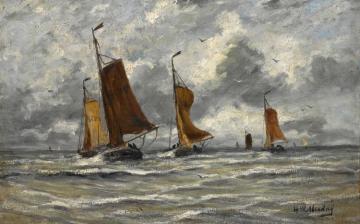 Ships At Full Sea Artwork by Hendrik Willem Mesdag