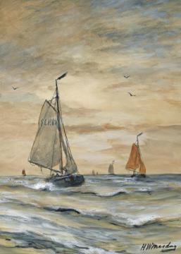 Bomschuiten At Sea Artwork by Hendrik Willem Mesdag