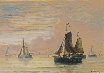 Bomschuiten At Sea Ii Artwork by Hendrik Willem Mesdag