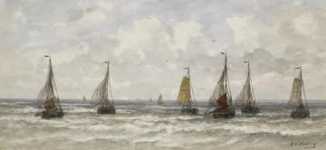 Bomschuiten In The Breakers Artwork by Hendrik Willem Mesdag