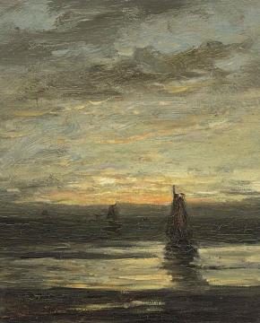 Fishing Boats At Dusk Artwork by Hendrik Willem Mesdag