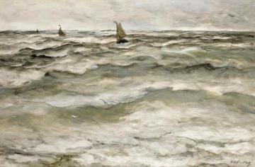 Fishing Boats At Sea Artwork by Hendrik Willem Mesdag