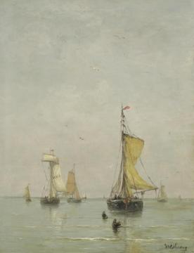 Fishing Boats Off The Coast In Calm Weather Artwork by Hendrik Willem Mesdag