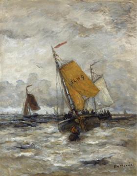 Fishing Boats On A Stormy Sea Artwork by Hendrik Willem Mesdag