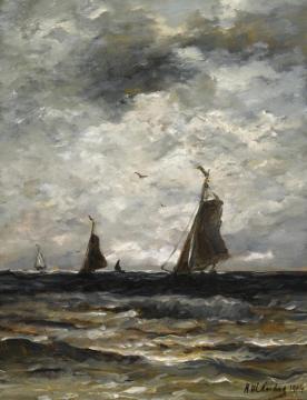 Fishing Vessels At Sea Artwork by Hendrik Willem Mesdag