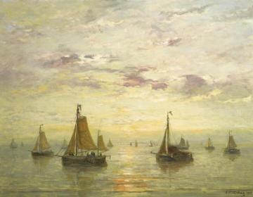 Sailing Vessels In A Calm Artwork by Hendrik Willem Mesdag